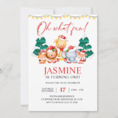 クリスマスウッドランドフォレストウィンター誕生日 招待状 (正面)