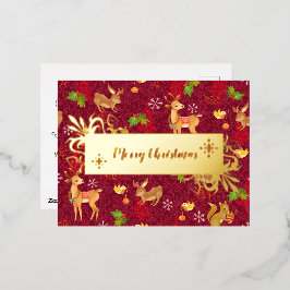 クリスマスウッドランドワイン。パーソナライズされた.金ゴールド 箔シーズンポストカード