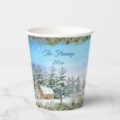 クリスマスウッドランド冬の水彩 紙コップ (正面)
