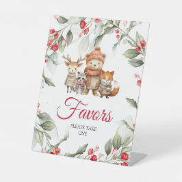 クリスマスウッドランド動物の赤ちゃんシャワー好意サイン 台座サイン