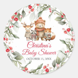 クリスマスウッドランド動物の赤ちゃんシャワー ラウンドシール