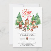 クリスマスウッドランド動物の赤ちゃんシャワー 招待状 (正面)