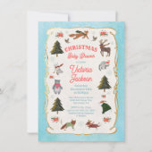 クリスマスウッドランド動物の赤ちゃんシャワー 招待状 (正面)