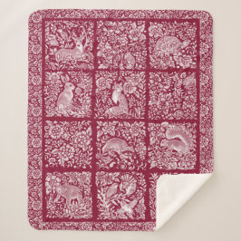 クリスマスウッドランド動物バーガンディディアキツネウサギ シェルパブランケット