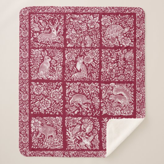 クリスマスウッドランド動物バーガンディディアキツネウサギ シェルパブランケット (正面)