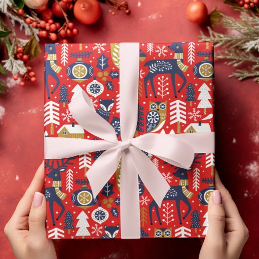 クリスマスウッドランド動物，スカンジナビアスタイル ラッピングペーパー