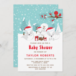 クリスマスウッドランド北極キツネベビーシャワー 招待状