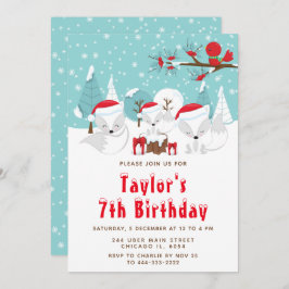 クリスマスウッドランド北極キツネ誕生日パーティー 招待状