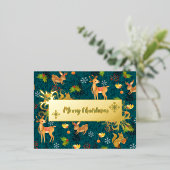 クリスマスウッドランド海軍。パーソナライズされた.金ゴールド 箔シーズンポストカード (立ち正面)