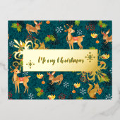 クリスマスウッドランド海軍。パーソナライズされた.金ゴールド 箔シーズンポストカード (正面)