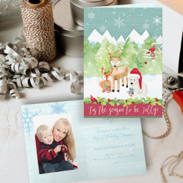 クリスマスウッドランド鹿キツネクマ（鳥）ショウジョウコウカンチョウ写真 シーズンカード