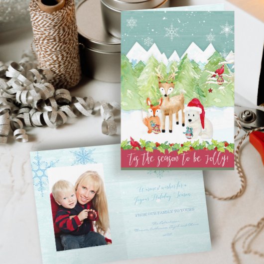 クリスマスウッドランド鹿キツネクマ（鳥）ショウジョウコウカンチョウ写真 シーズンカード