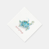 クリスマスウミガメ水彩海&グリーティング スタンダードカクテルナプキン (角)