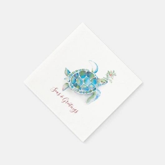 クリスマスウミガメ水彩海&グリーティング スタンダードカクテルナプキン (角)