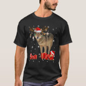 クリスマスウルフおもしろいサンタトナカイ狼の恋人Gif Tシャツ (正面)