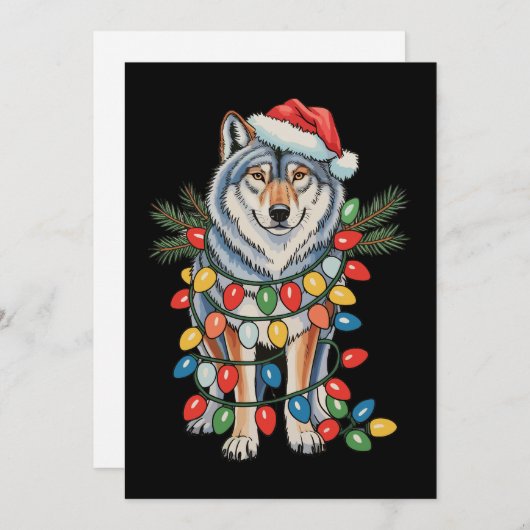 クリスマスウルフサンタハットクリスマスライト動物愛好家 シーズンカード (正面/裏面)