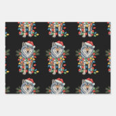 クリスマスウルフサンタハットクリスマスライト動物愛好家 ラッピングペーパーシート (正面)