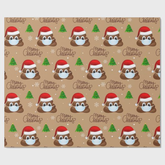 クリスマスウンチの絵文字で、サンタハットとマスク ラッピングペーパー (フラット)