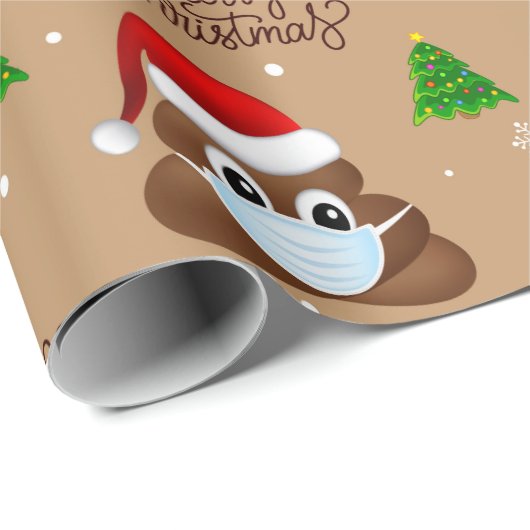 クリスマスウンチの絵文字で、サンタハットとマスク ラッピングペーパー (ロールコーナー)