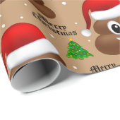 クリスマスウンチ絵文字とサンタ帽子ラッピング紙 ラッピングペーパー (ロールコーナー)