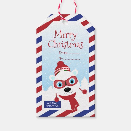 クリスマスエアメールとポーラーベアギフトラベル ギフトタグ (正面)