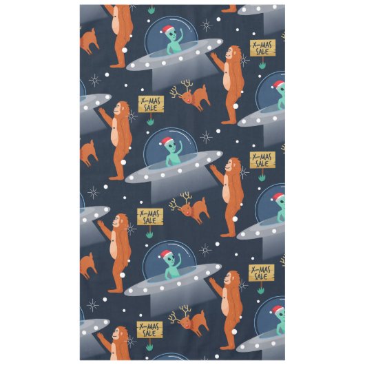 クリスマスエイリアンイエティサスカッチビッグフット テーブルクロス (正面)