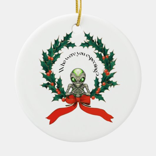 クリスマスエイリアンリース セラミックオーナメント (正面)
