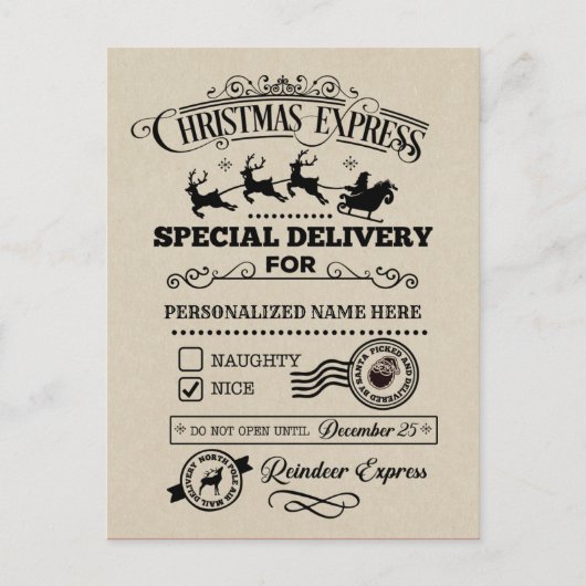 クリスマスエクスプレス特別配送ナイスリスト シーズンポストカード (正面)
