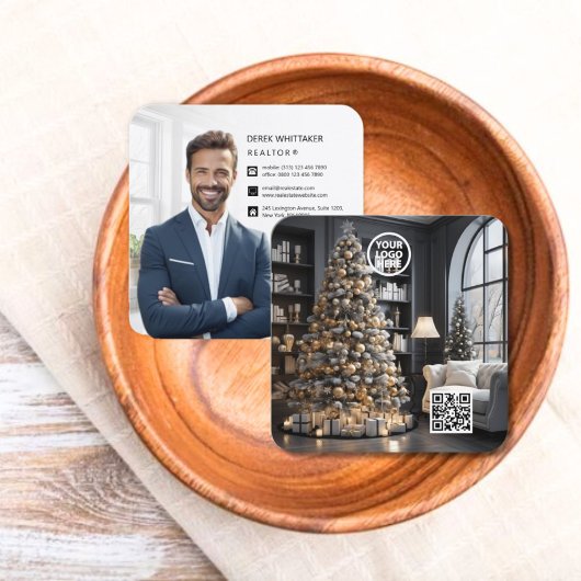 クリスマスエグゼク実在ティブエステート写真QRコード スクエア名刺