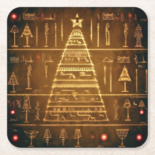 クリスマスエジプト絵文字3 スクエアペーパーコースター (正面)