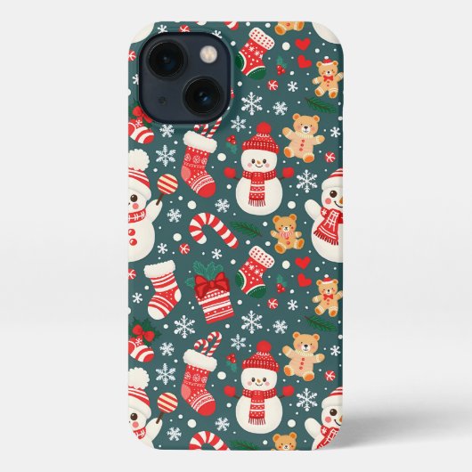 クリスマスエステティックパターン雪だるま iPhoneケース (裏面)