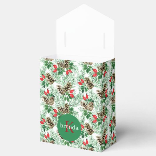 クリスマスエバーグリーンとピネコーン模様 フェイバーボックス (オープン)