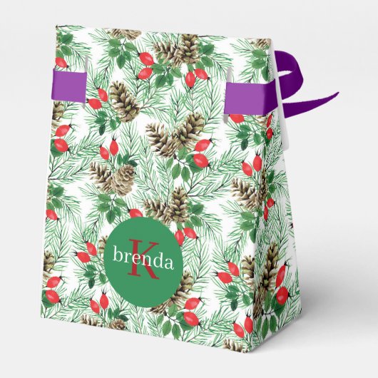 クリスマスエバーグリーンとピネコーン模様 フェイバーボックス (裏面サイド)