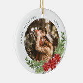 クリスマスエバーグリーンとポインセチアの写真 セラミックオーナメント (右)