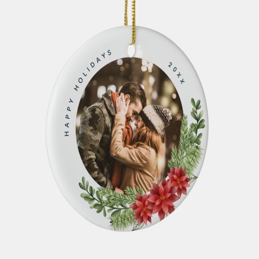 クリスマスエバーグリーンとポインセチアの写真 セラミックオーナメント (右)