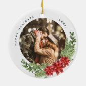 クリスマスエバーグリーンとポインセチアの写真 セラミックオーナメント (裏面)