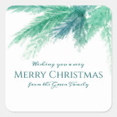 クリスマスエバーグリーンの松のカスタム葉 スクエアシール (正面)