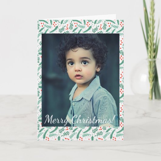 クリスマスエバーグリーンの枝とホリーベリーの写真 ノートカード (正面)