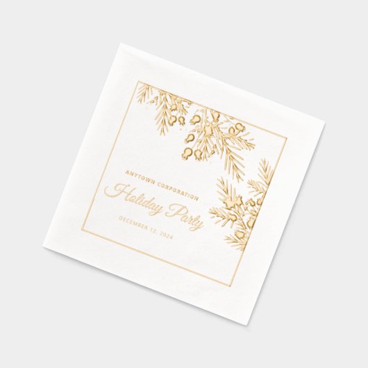 クリスマスエバーグリーンゴールドフォイルオフィスホリデーパーティー 箔ナプキン (左)