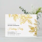 クリスマスエバーグリーンゴールドフォイルオフィスホリデーパーティー 箔招待状 (立ち正面)