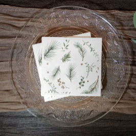 クリスマスエバーグリーンパインツリーズウッズキャビン スタンダードカクテルナプキン