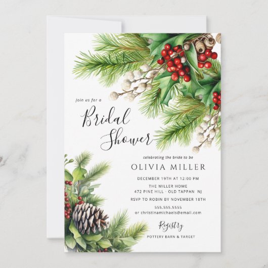 クリスマスエバーグリーンブライダルシャワー 招待状 (正面)
