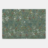 クリスマスエバーグリーンブランチPinecone ストライプ鳥 ラッピングペーパーシート (正面)