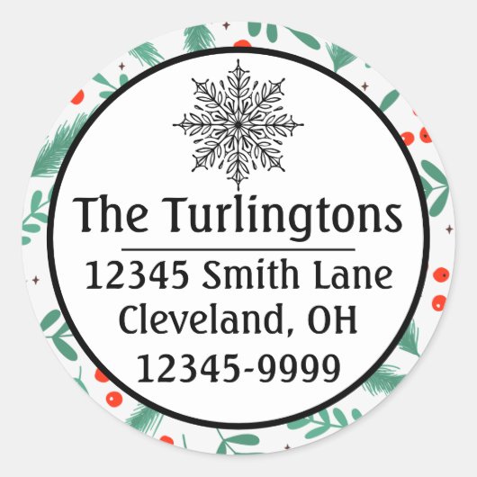 クリスマスエバーグリーンブリューズとホリーベリー ラウンドシール (正面)