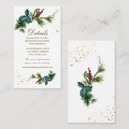 クリスマスエバーグリーンホリー冬の結婚式 エンクロージャーカード (正面/裏面)