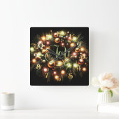 クリスマスエバーグリーンライトリースの喜び スクエア壁時計 (ホーム)