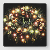 クリスマスエバーグリーンライトリースの喜び スクエア壁時計 (正面)