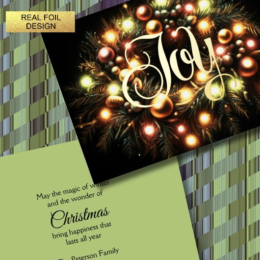 クリスマスエバーグリーンライトリースの喜び 箔シーズンカード