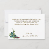 クリスマスエバーグリーンレッド金ゴールド冬の結婚式 サンキューカード (裏面)