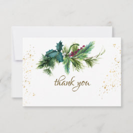 クリスマスエバーグリーンレッド金ゴールド冬の結婚式 サンキューカード